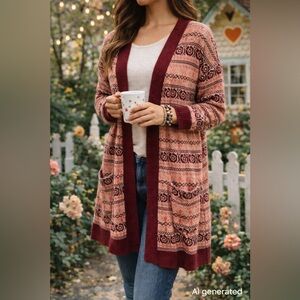 Women’s Matilda Jane Burgundy and Pink Cardigan (size medium)